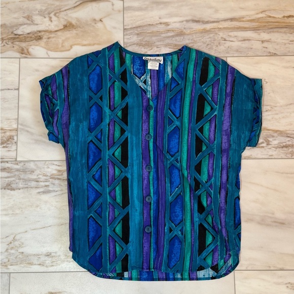 Vintage Connections Related Separates Abstract Geometric Button Down Shirt - Med - Picture 2 of 7